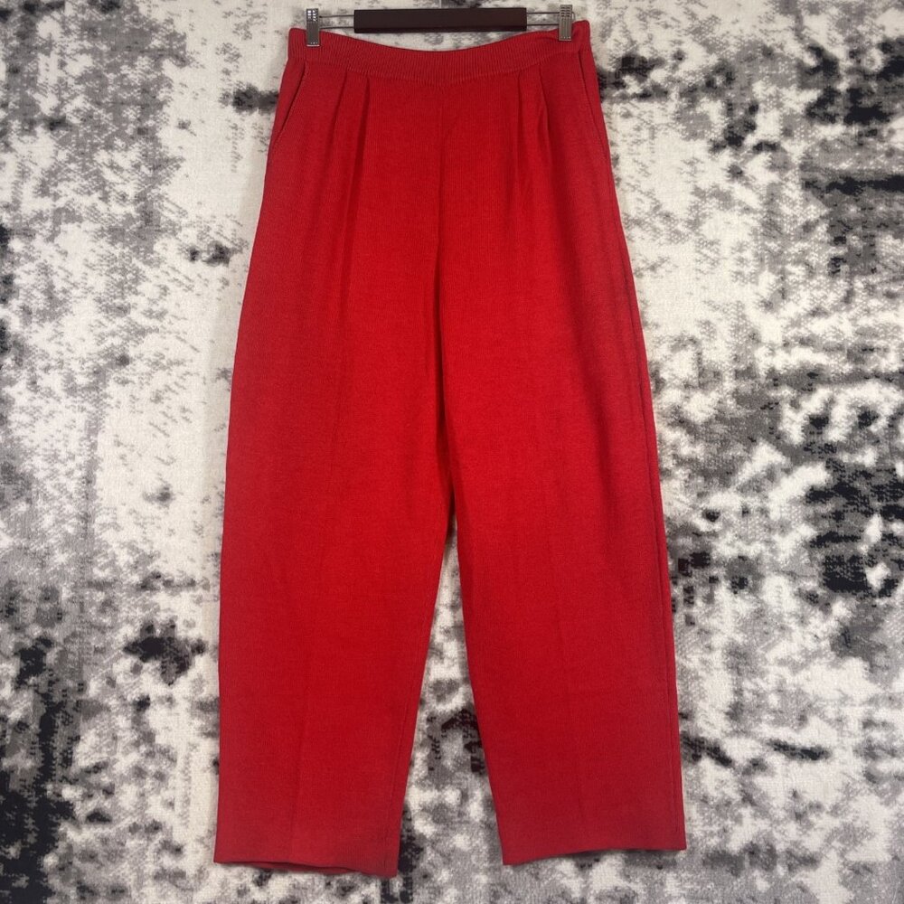 St John Separates‎ Santana Knit Pants Womens Size 14 Red Straight Elastic Waist